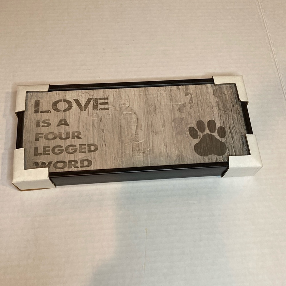 Love is a four legged word, wood plank design sign
